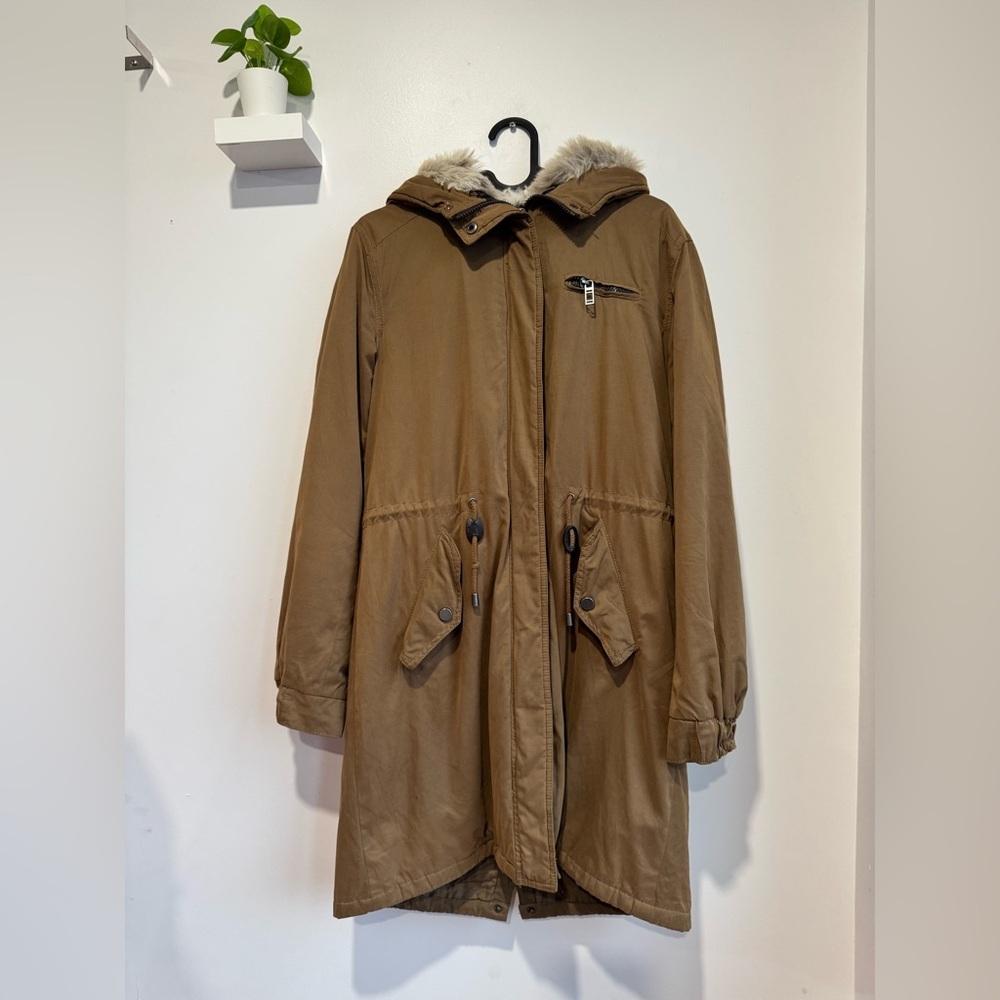 Atmosphere Brown Utility Jacket with Faux Fur Hood